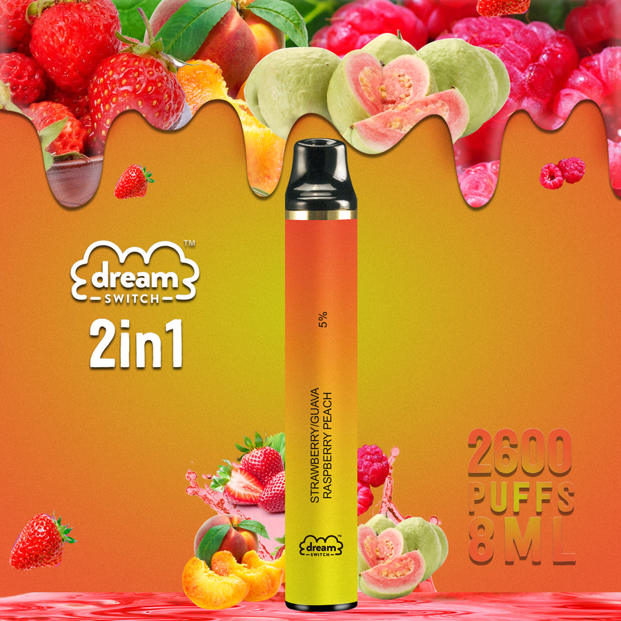 Disposable Dream Switch 2in1,Stwrawberry Guava / Raspberry Peach  ,8.0ml 2600 Puffs Vape