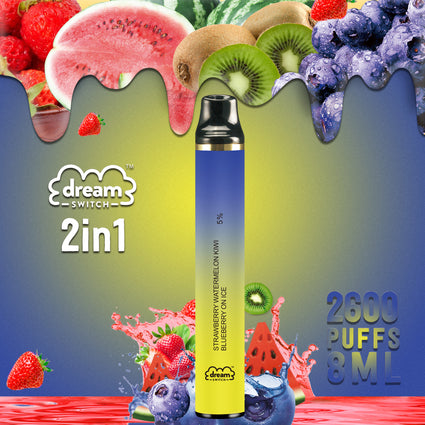 Disposable Dream Switch 2in1, 8.0ml 2600 Puffs Vape, Strawberry Watermelon Kiwi , Blueberry on ICE