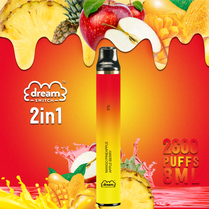 Disposable Dream Switch 2in1, 8.0ml 2600 Puffs Vape, Mango PineApple / Apple Berry